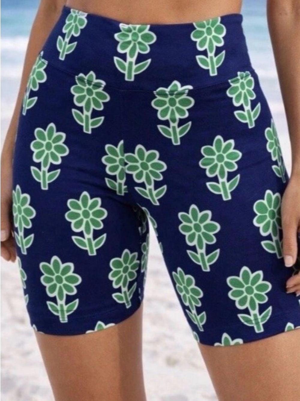 RHODE Naomi Cobalt Floral Navy Bike Shorts with Green Floral Print XS